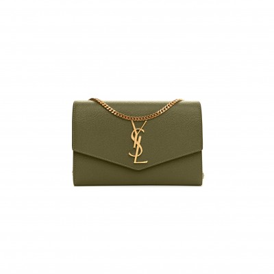YSL UPTOWN CHAIN WALLET IN GRAIN DE POUDRE EMBOSSED LEATHER 607788363320 (19*12*3cm)